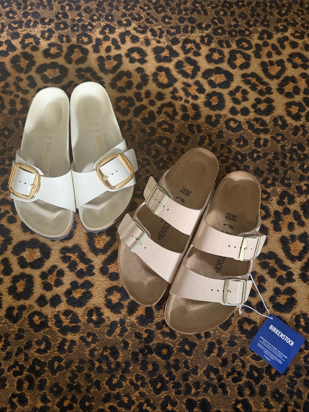 2 PAIRS- 1 NWT, WORNBirkenstock WOMEN Two-Strap Sandals in BONE, NUDE